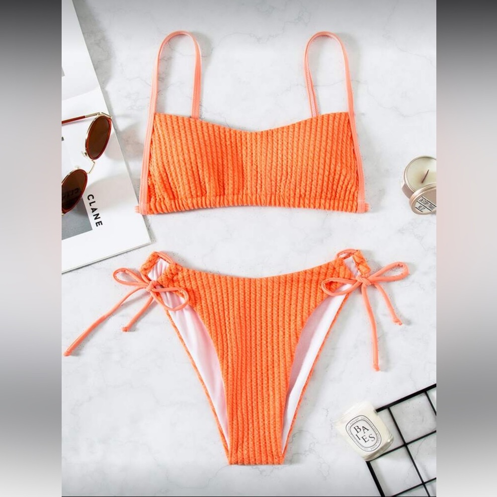 Orange Ribbed Bikini Set